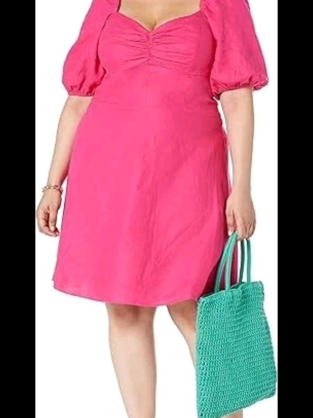 The Drop The Drop Women's Plus Nala Twist-Front Linen Mini Dress, Hot Pink, 4X